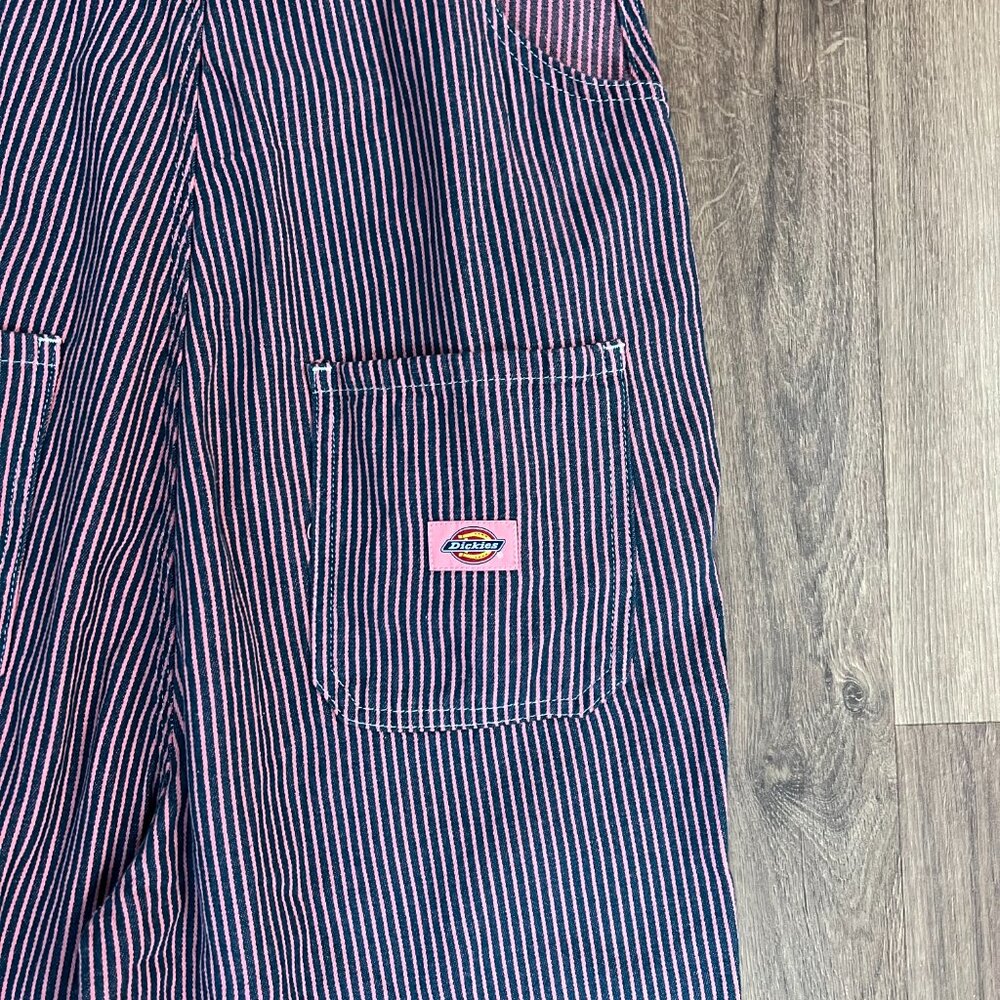 NEW Dickies Pink and Blue Hickory Stripe Bib Overalls - Picture 14 of 15